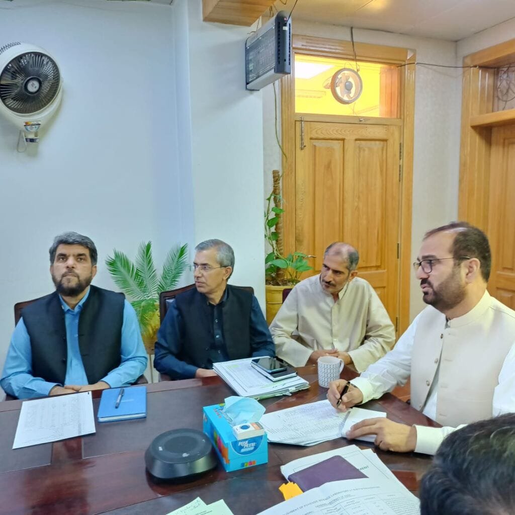 Group of key officials, including ACS (Dev) Hafiz Abdul Basit, Secretary C&W Lal Jan Jaffer, Special Secretary Home Abdul Nasir Dotani, and other participants, attending the PDWP meeting to review the establishment of a forensic science laboratory in Quetta