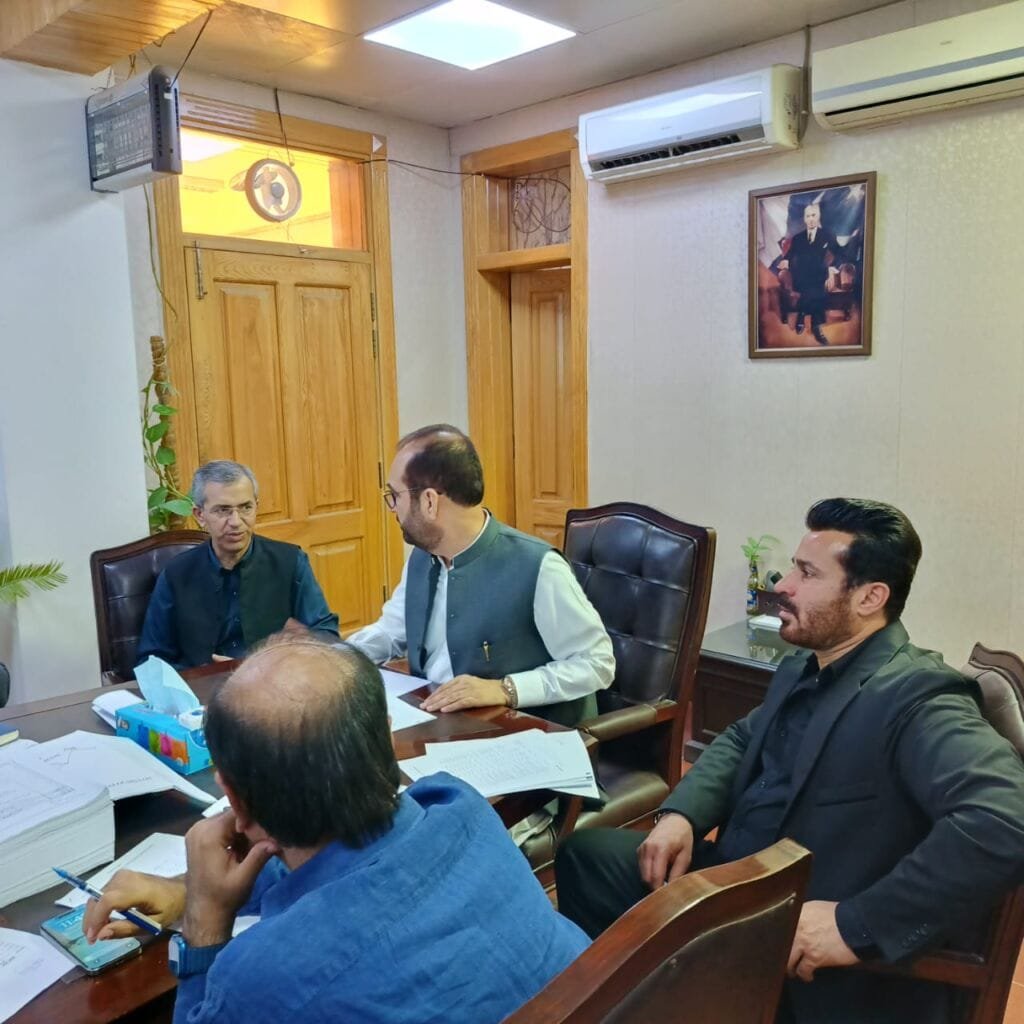 PWDP 2024 Infrastructure Meeting in Balochistan with ACS Hafiz Abdul Basit, Secretary Lal Jan Jaffer, and Joint Chief Economist Nadir Naseer discussing development projects