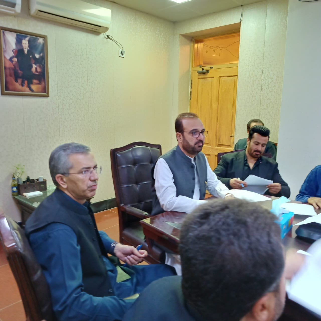 PWDP 2024 Infrastructure Meeting in Balochistan with ACS Hafiz Abdul Basit, Secretary Lal Jan Jaffer, and Joint Chief Economist Nadir Naseer discussing development projects